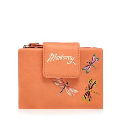 Coral dragonfly embroidered purse